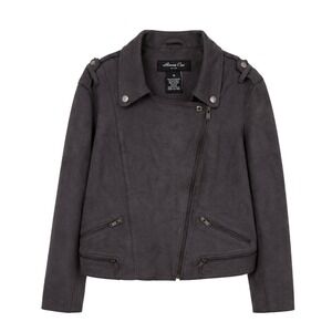 Anna Cai New York Womens Faux Suede Moto‎ Jacket Charcoal Gray CD444 Size M